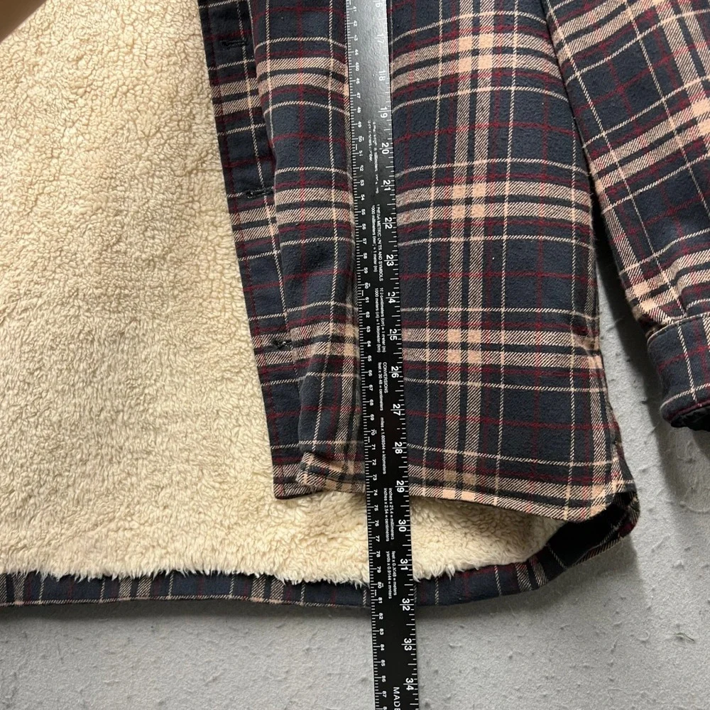 Levis Mens XL Plaid Flannel Sherpa Lined Hooded Shirt Jacket Navy Blue 2272